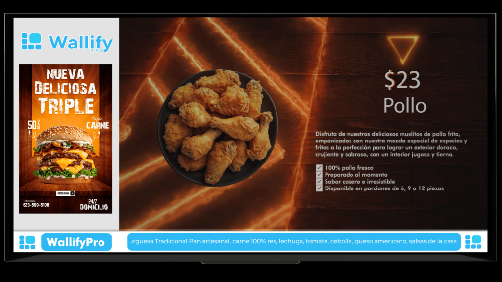 Pantalla digital comidas rápidas